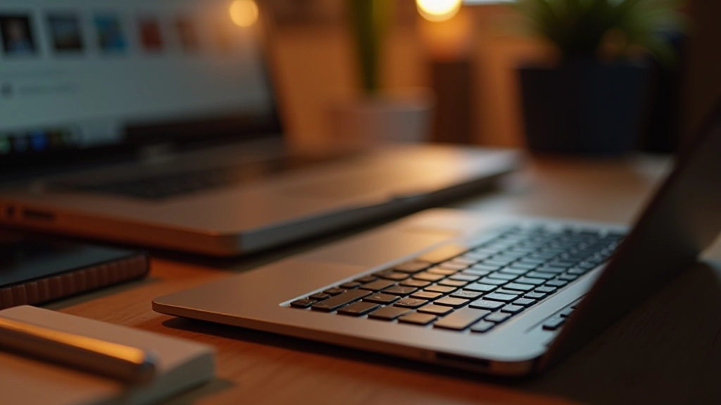 Teclado com luzes suaves e inspirações de escrita ao fundo em ambiente aconchegante
